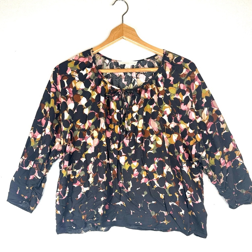 Lovestitch Tie Neck 3/4 Sleeve Abstract Floral Blouse Office